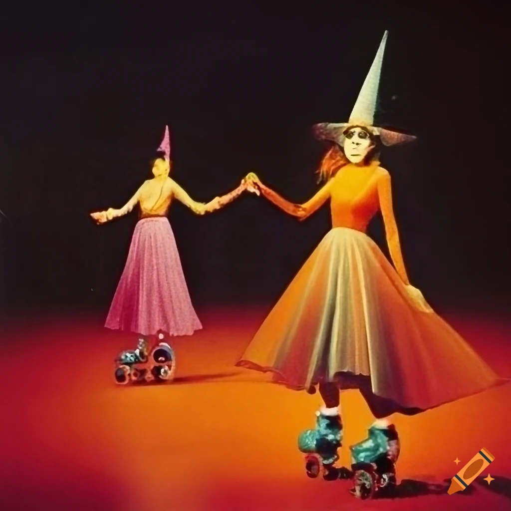 photo of a roller skating witch with orange and teal tones