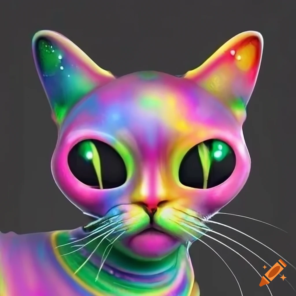 colorful cat-like alien with bulgy insect eyes