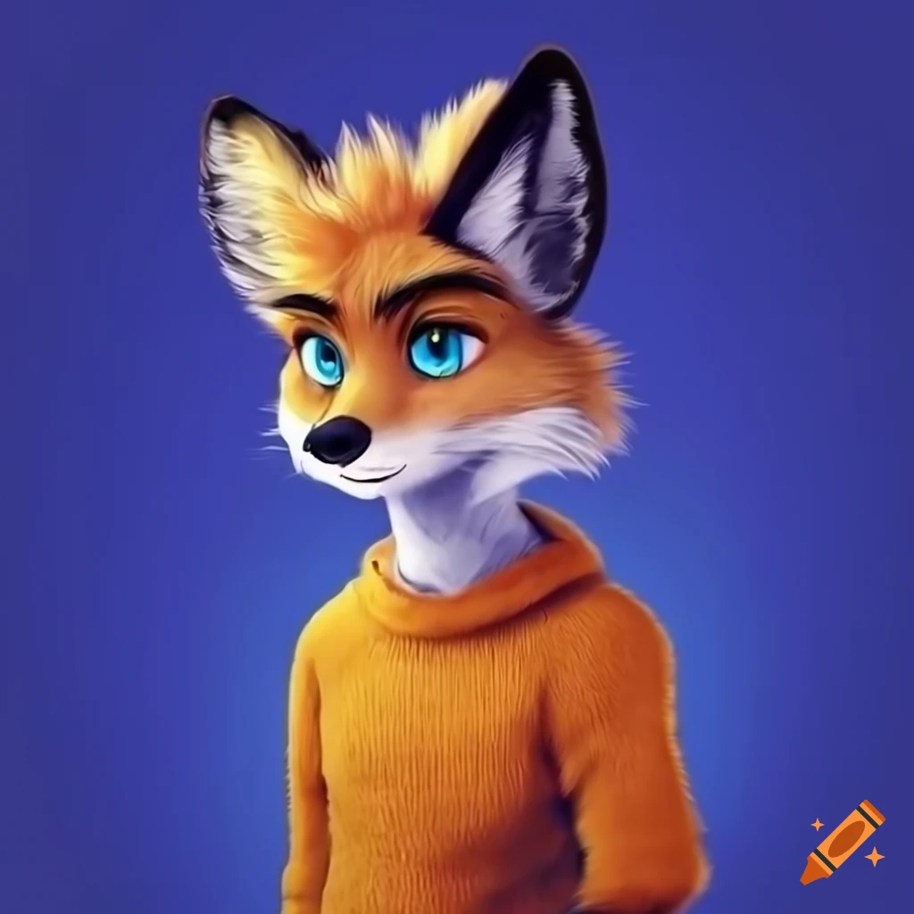 art of a cute anthropomorphic fox in a blue sweater