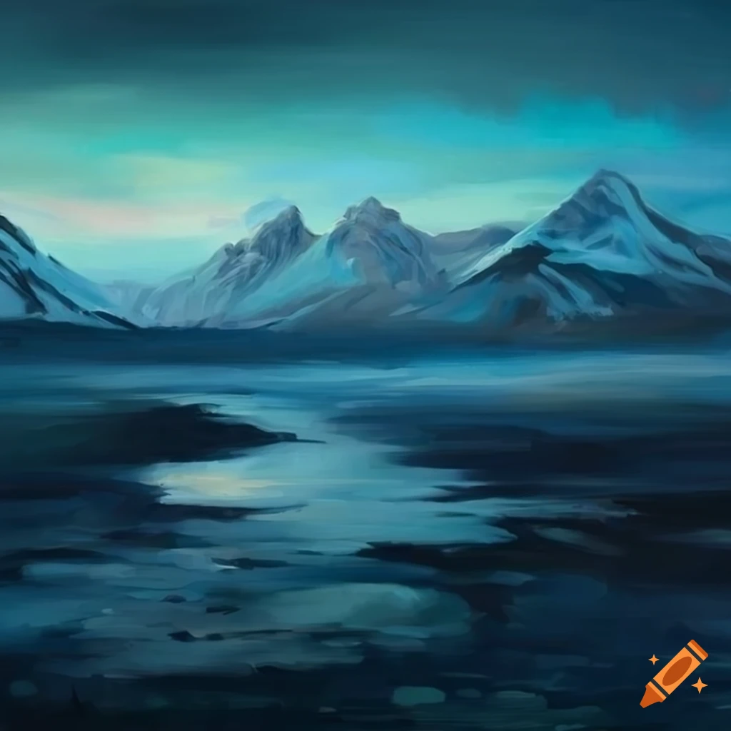 acrylic illustration of a desolate tundra landscape