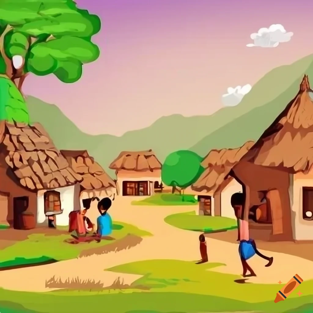 cartoon-illustration-of-an-indian-village-scene-on-craiyon