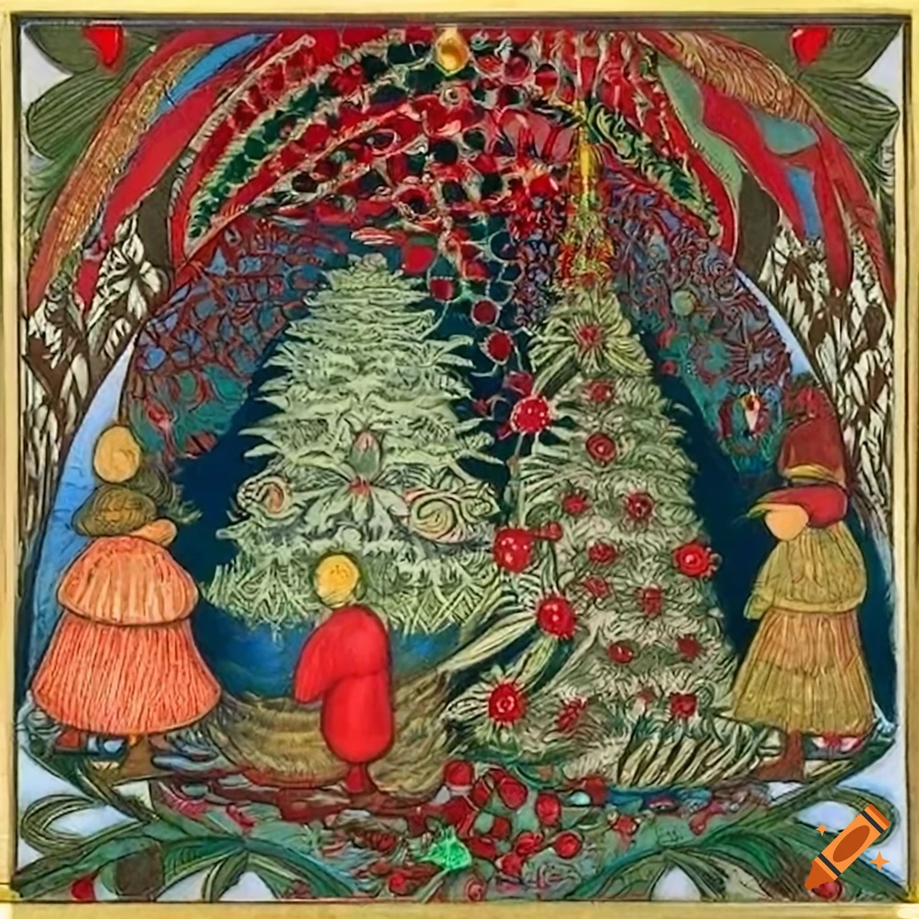detailed illustration of a Christmas Tree made of feathers