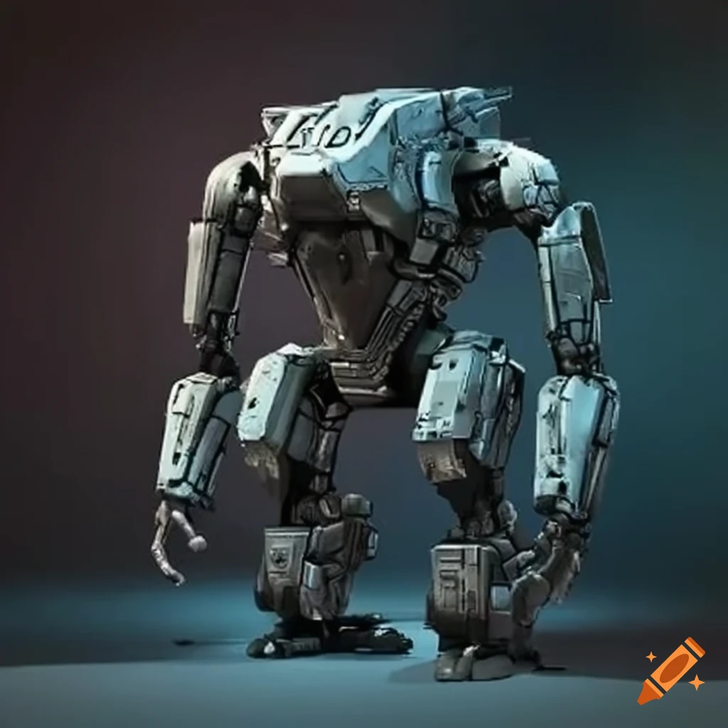giant man-shaped mech with weapons