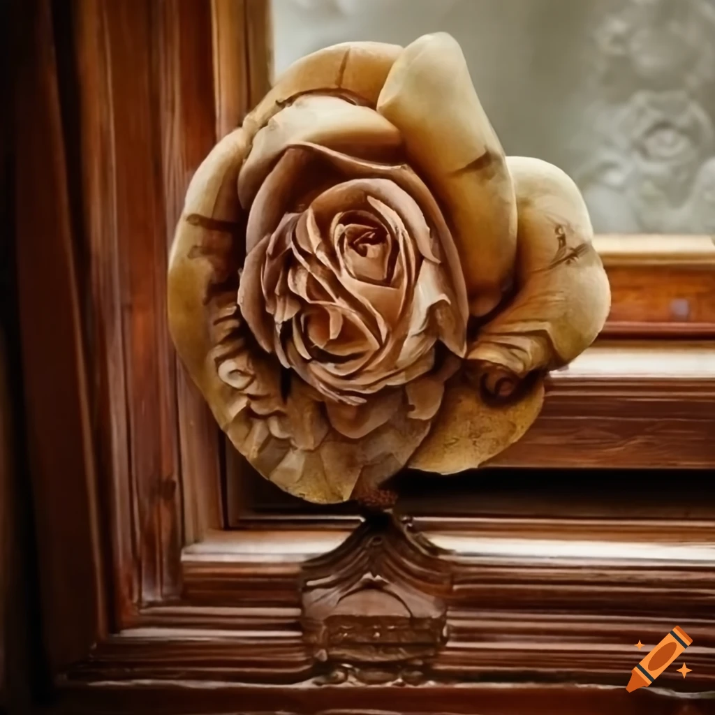 Diamond carving of a rose on a wooden windowsill on Craiyon