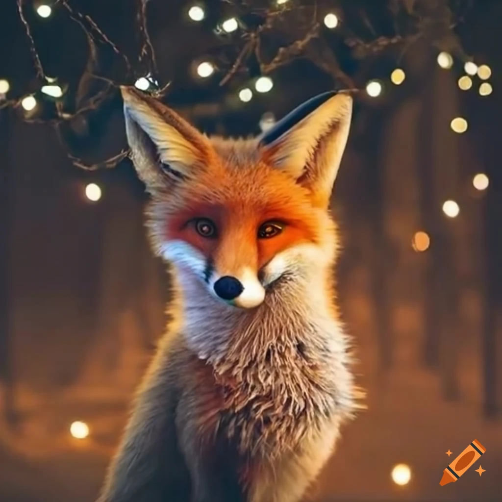 Festive fox wrapped in christmas lights on Craiyon