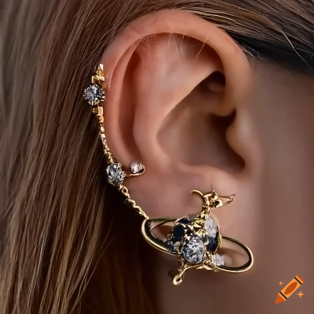 Vivienne Westwood earrings on an elegant ear