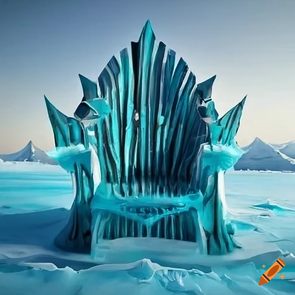 Ice sculpture of a biomechanical adirondack throne