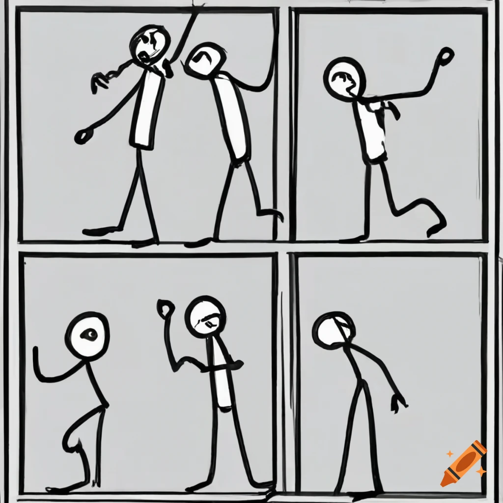 Comic strip with stick figure characters on craiyon