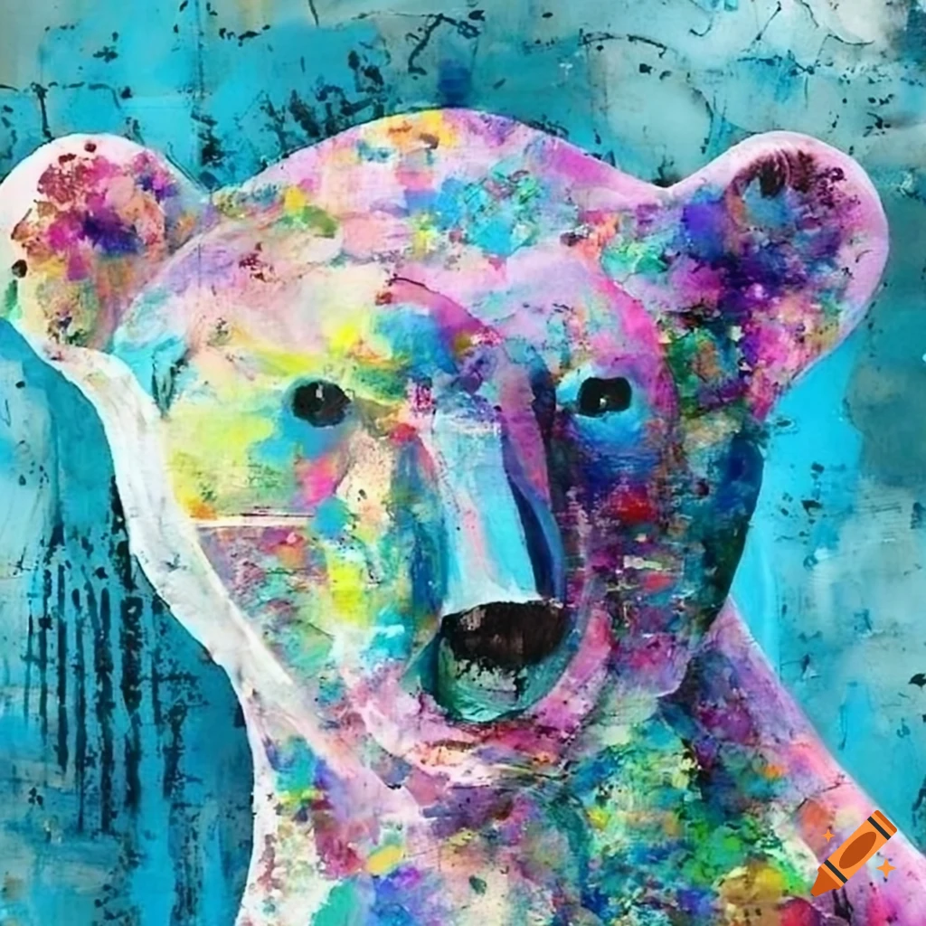 mixed media abstract painting of a polar bear