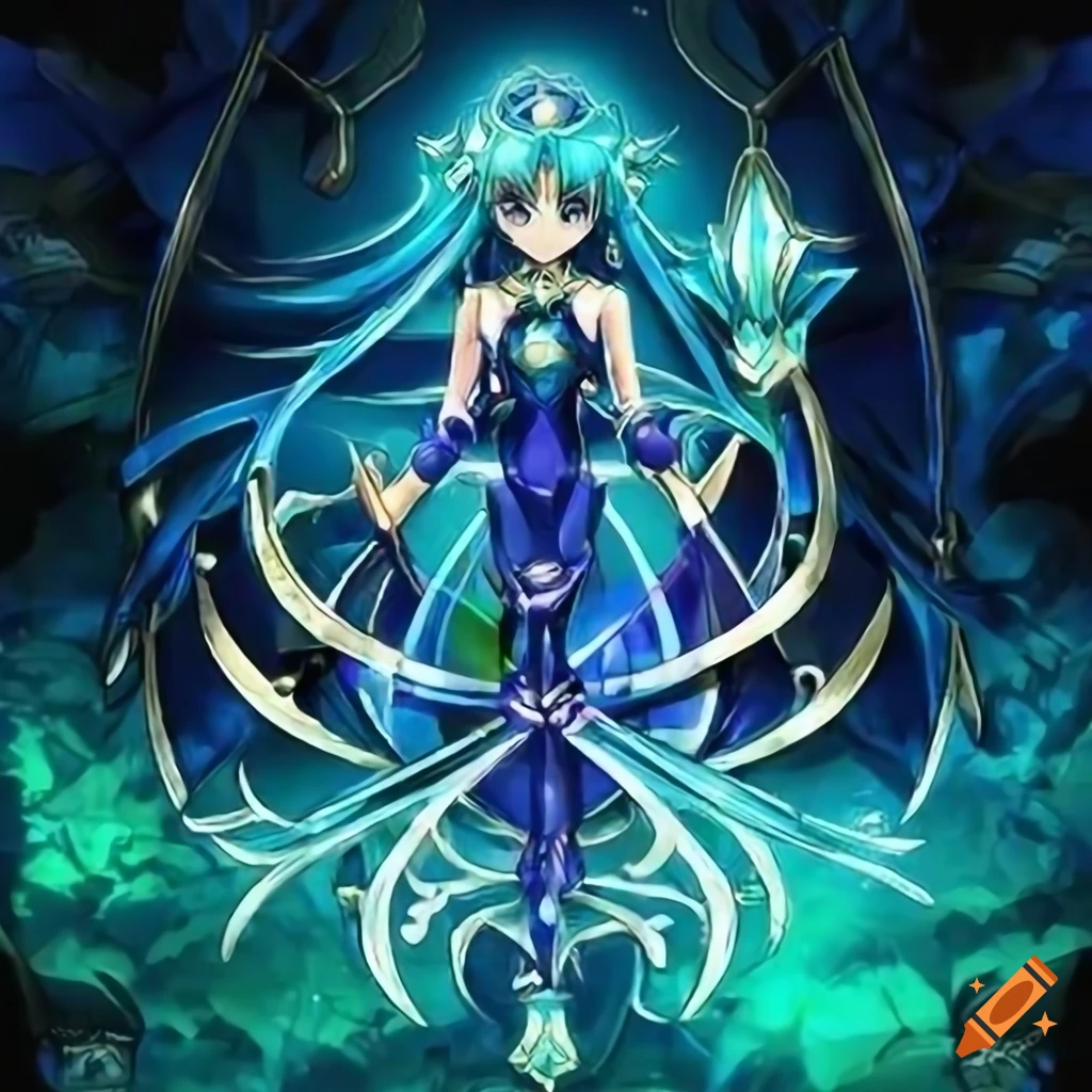 Yu-Gi-Oh artwork with magical staff and golden lines