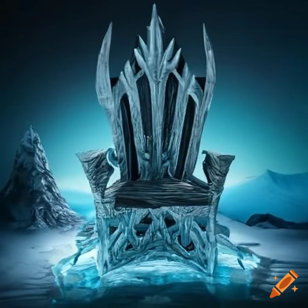 Ice sculpture of a biomechanical adirondack throne on Craiyon