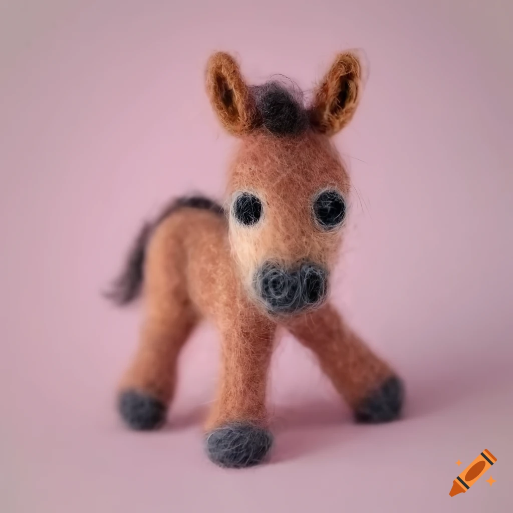 Cute felted wool baby horse with a heart