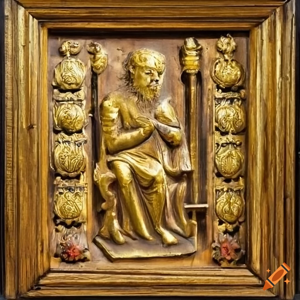 gold relief of an old prophet on a wooden wall