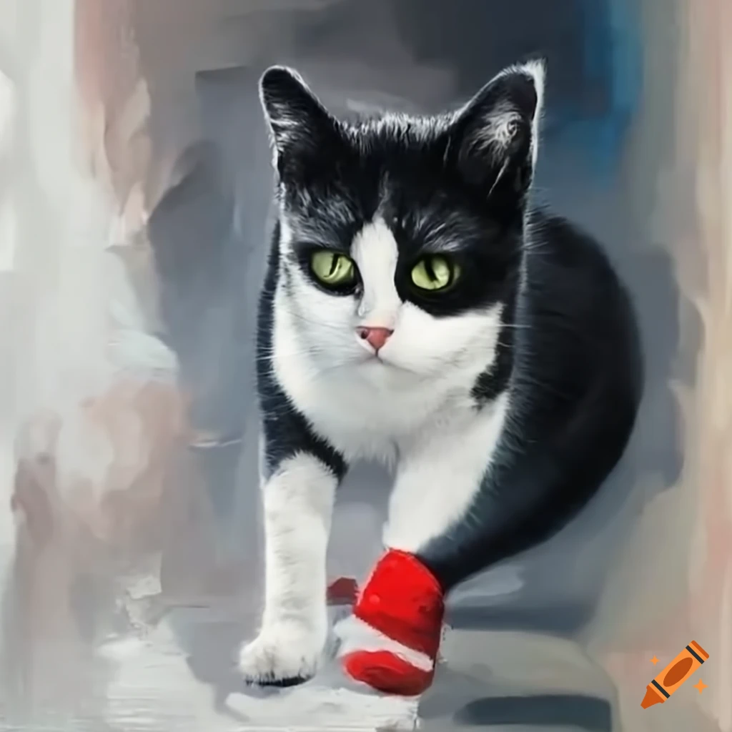 Cat wearing red socks
