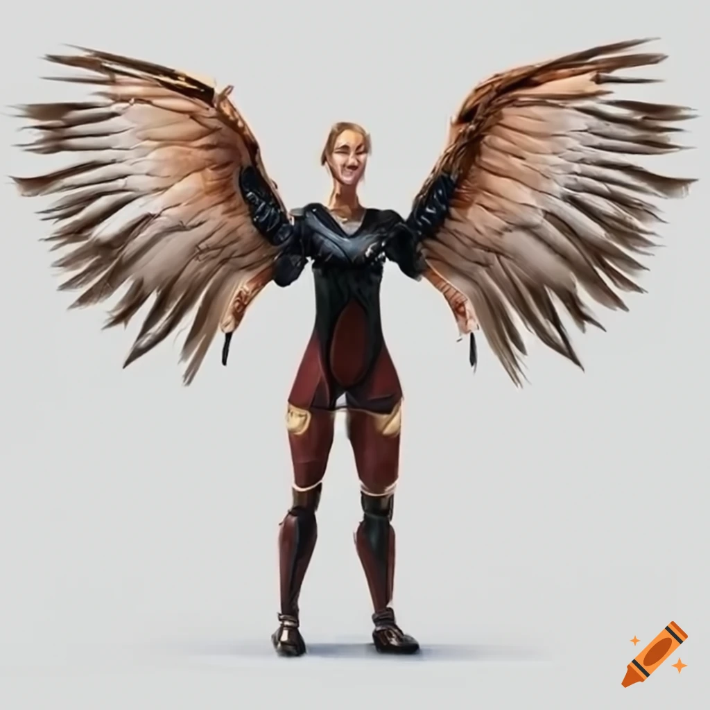 artistic depiction of a humanoid with wings for arms