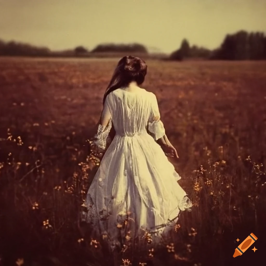 Woman in a prairie dress running in a flower field on Craiyon