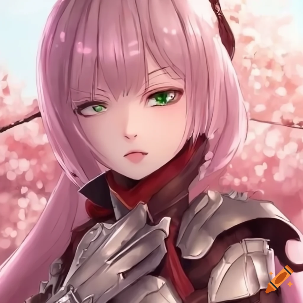 anime girl in armor amidst sakura trees