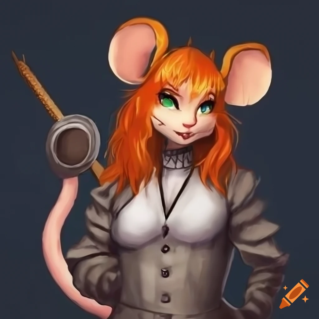 high quality illustration of a female anthro mouse fencer