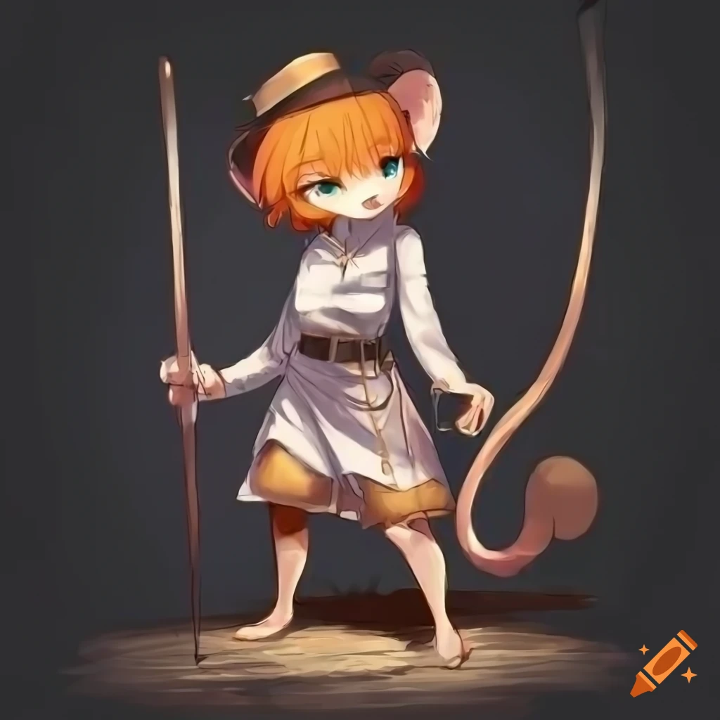 anime-style artwork of a female mouse fencer in an old west town
