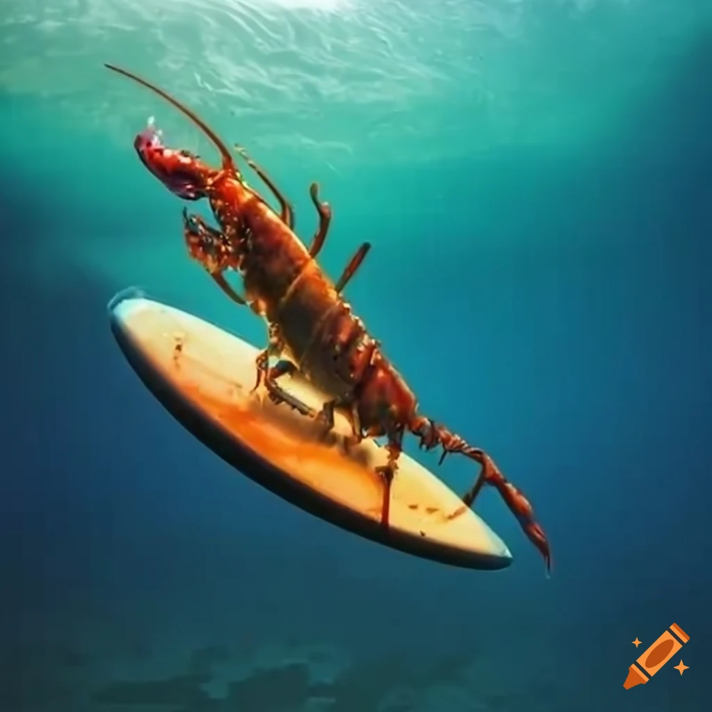 Lobster surfing on a wave