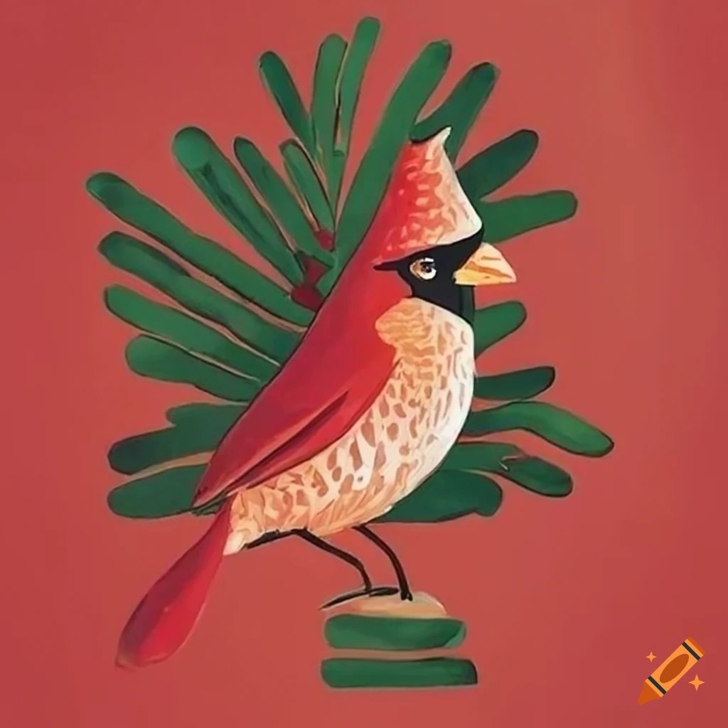 cardinal in a pine tree with Matisse style