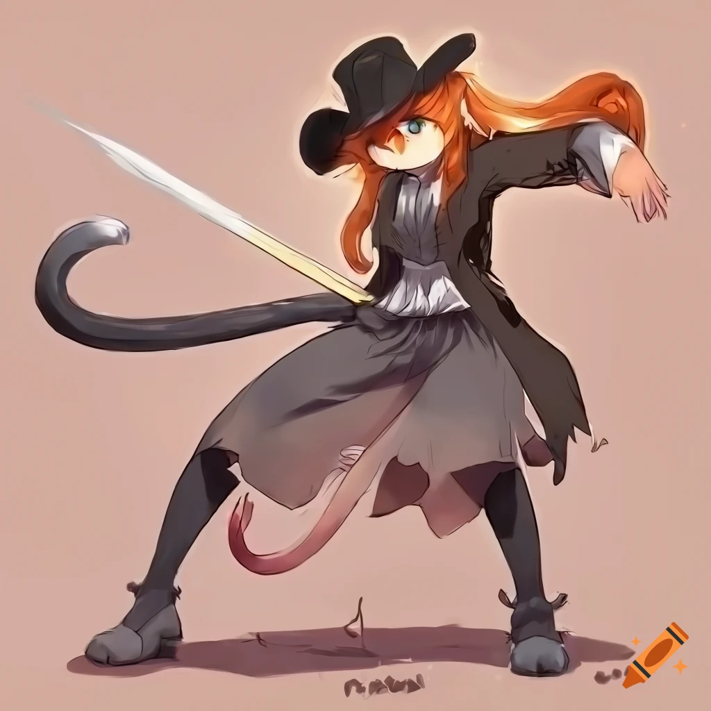 anime-style artwork of a female mouse fencer in an old west town