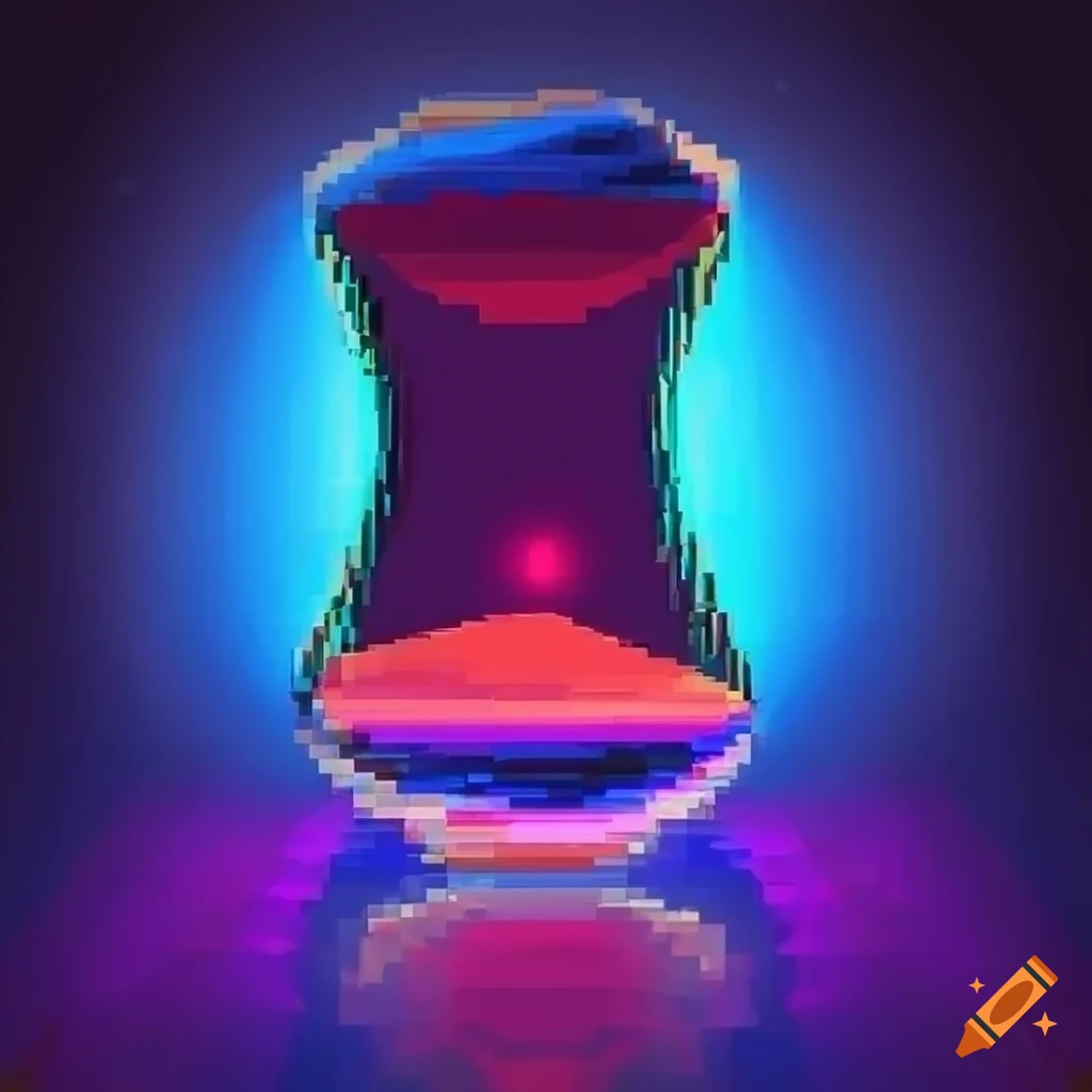 colorful digital illustration of a pixelated hourglass