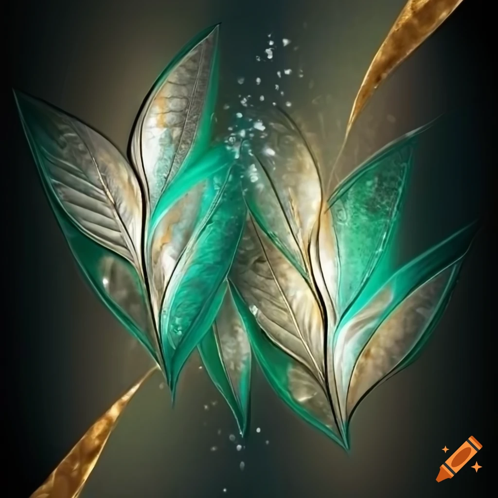 Modernist abstract artwork with silver leaves and flowers