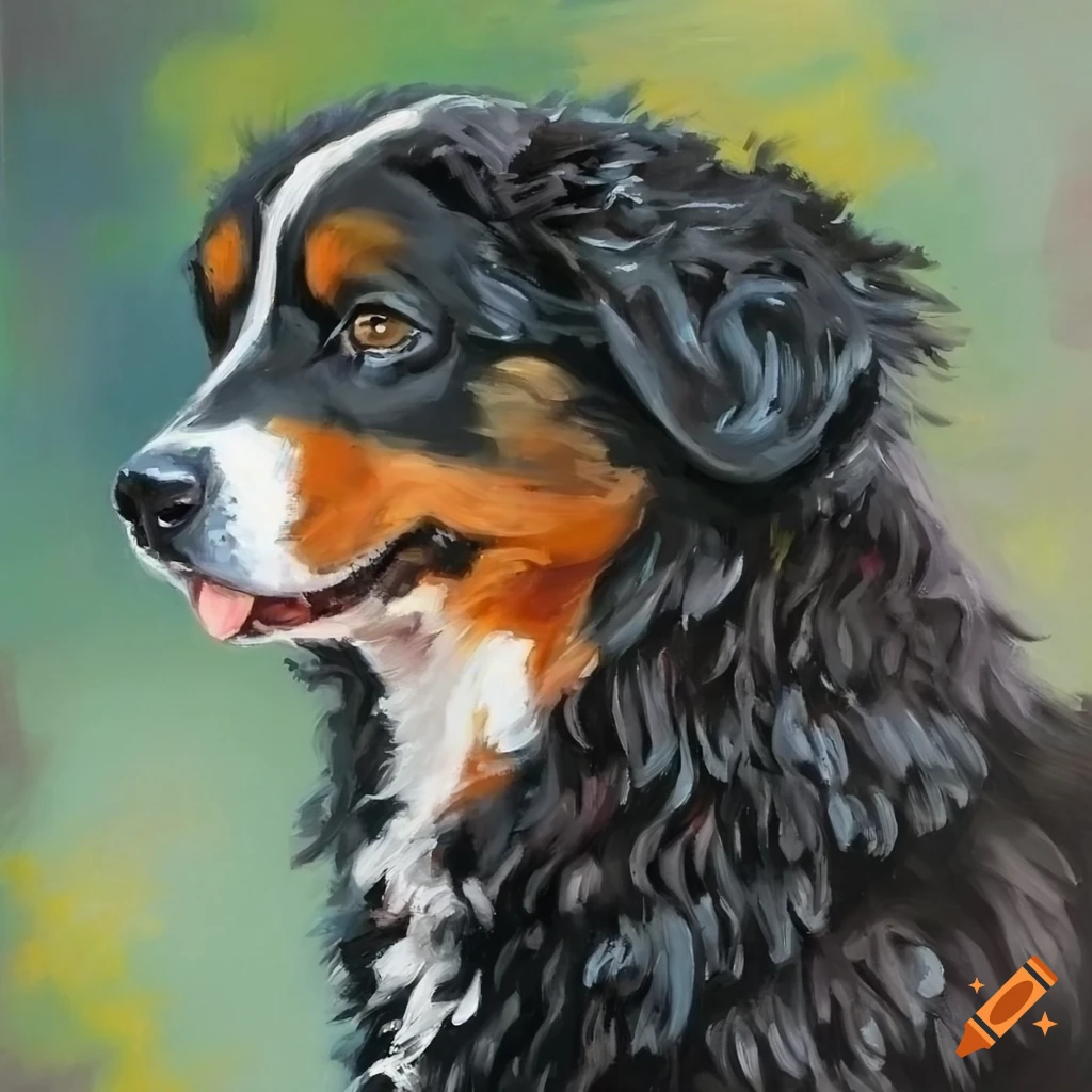 Oil painting of a bernese mountain dog