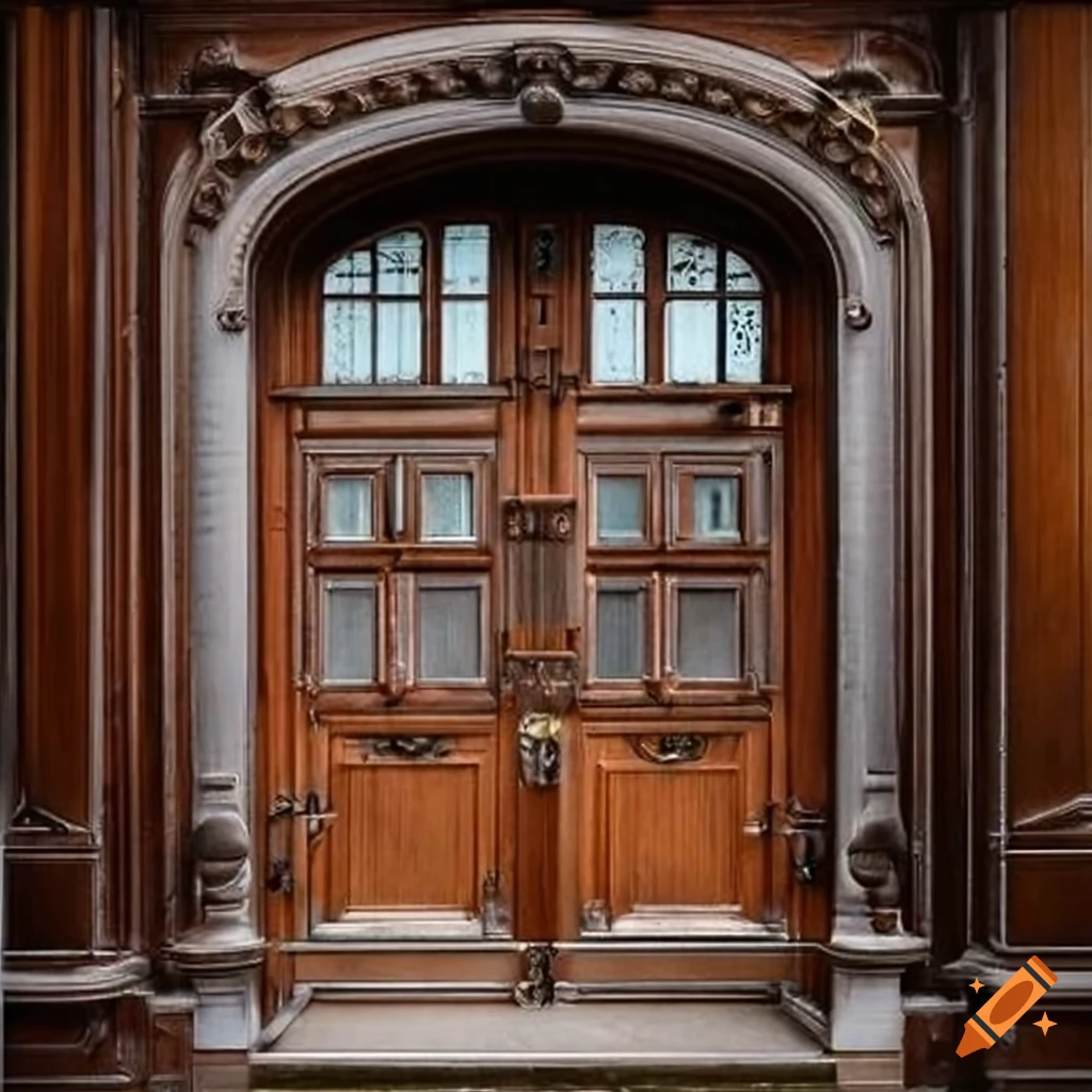 Ornate entranceway of a vintage german door