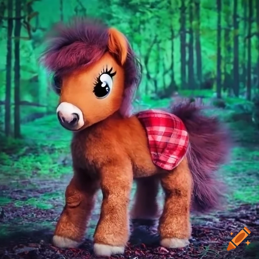 a cute Christmas-themed fluffy pony by the fireplace