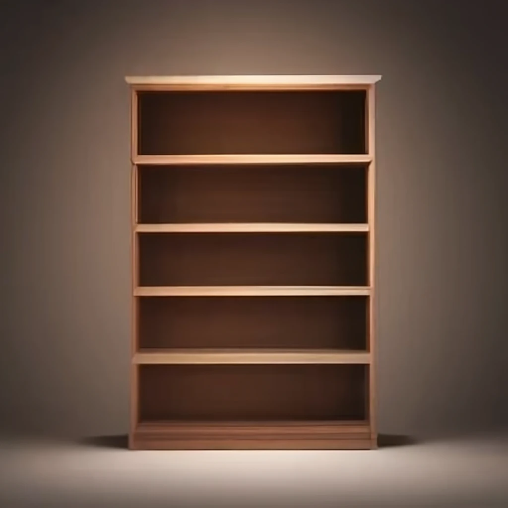 Wooden bookcase with empty shelves on Craiyon