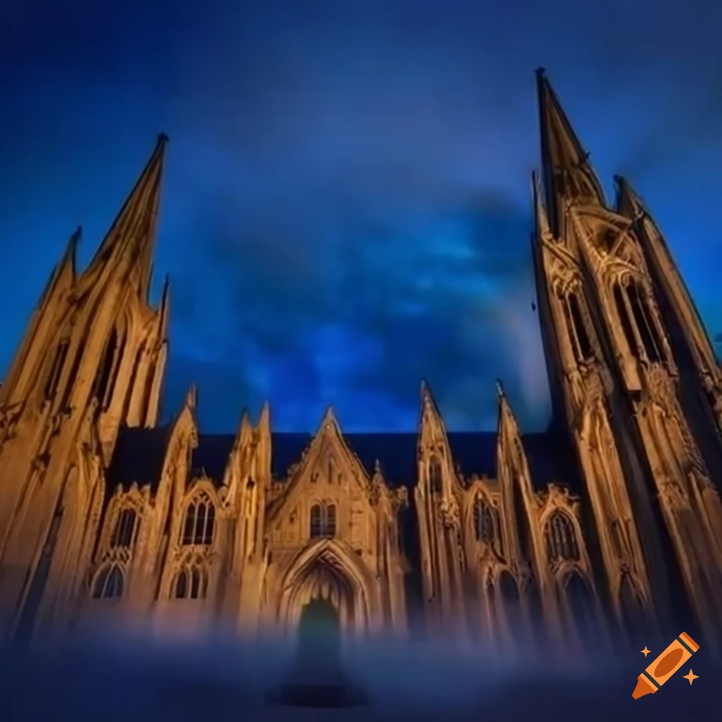 cathedral surrounded by animals in a paradise