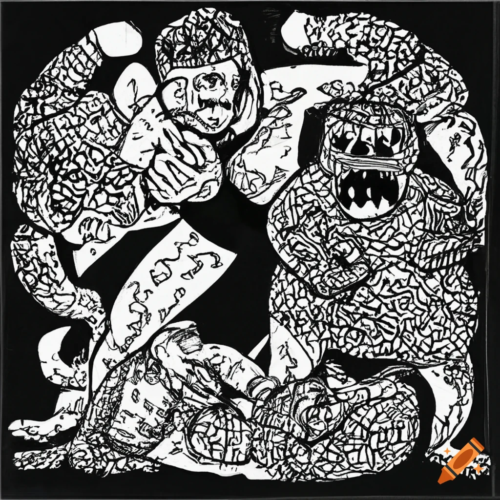silly doodle art capturing wrestling excitement