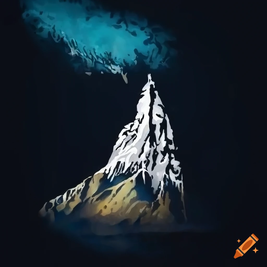 street art of a mountain on a black background