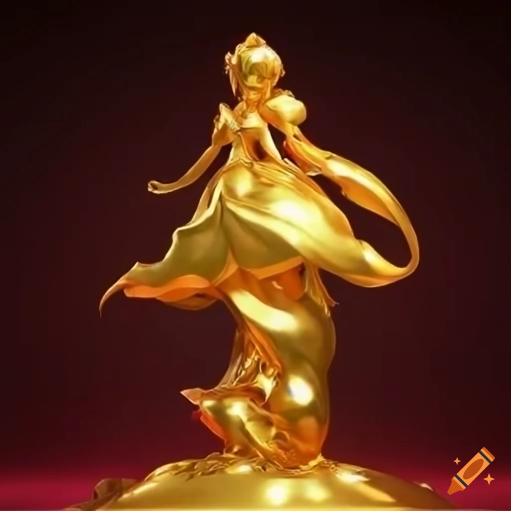 gold statue of Princess Peach