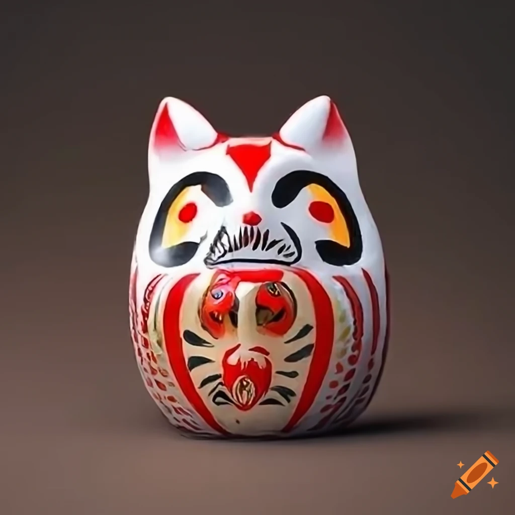 small daruma kitsune sculpture