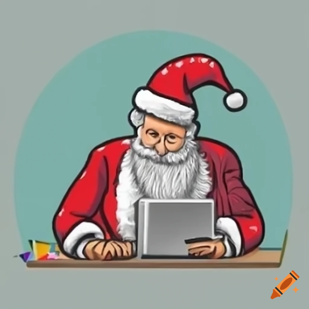 Santa Claus working on a computer