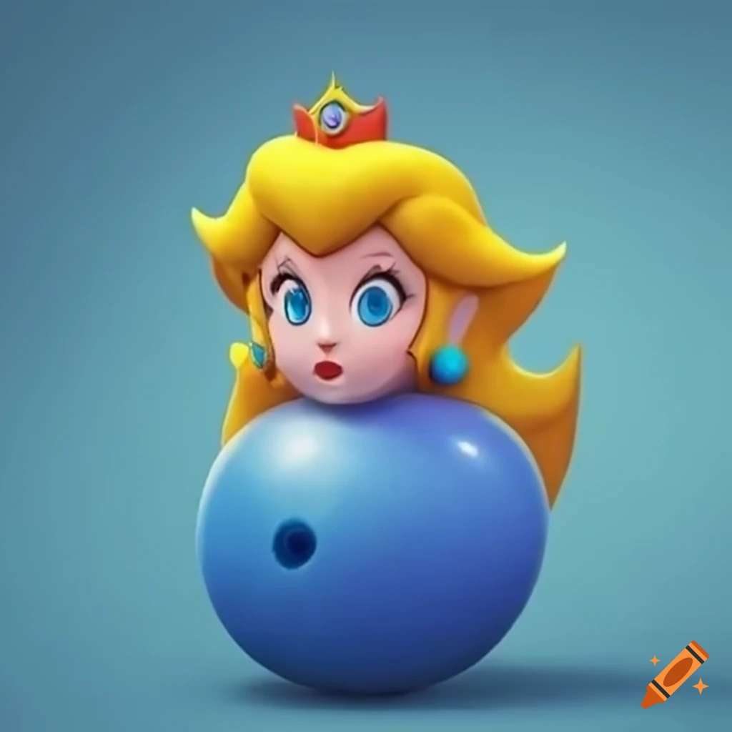Princess peach in a giant blue rubber ball