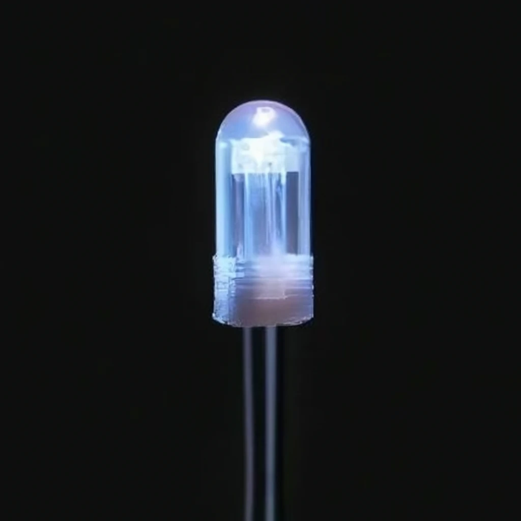 Closeup of a 5mm led with two electrodes on Craiyon