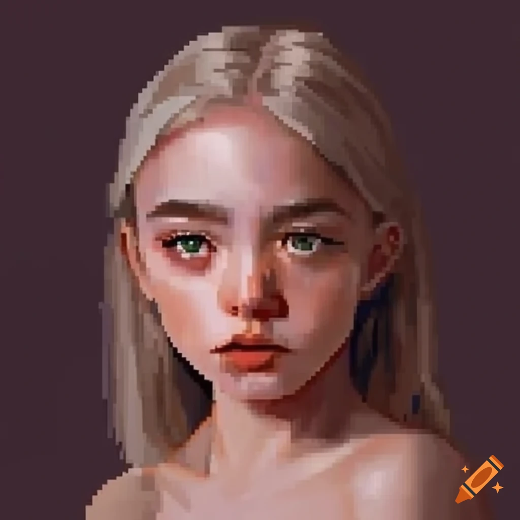 Detailed pixel art of a girl with a focused expression