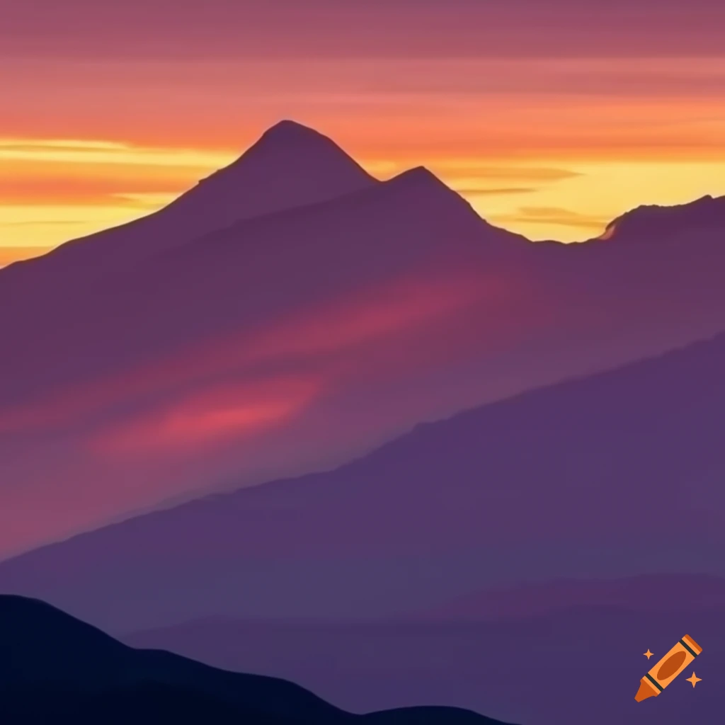 mountain silhouette against a sunset sky