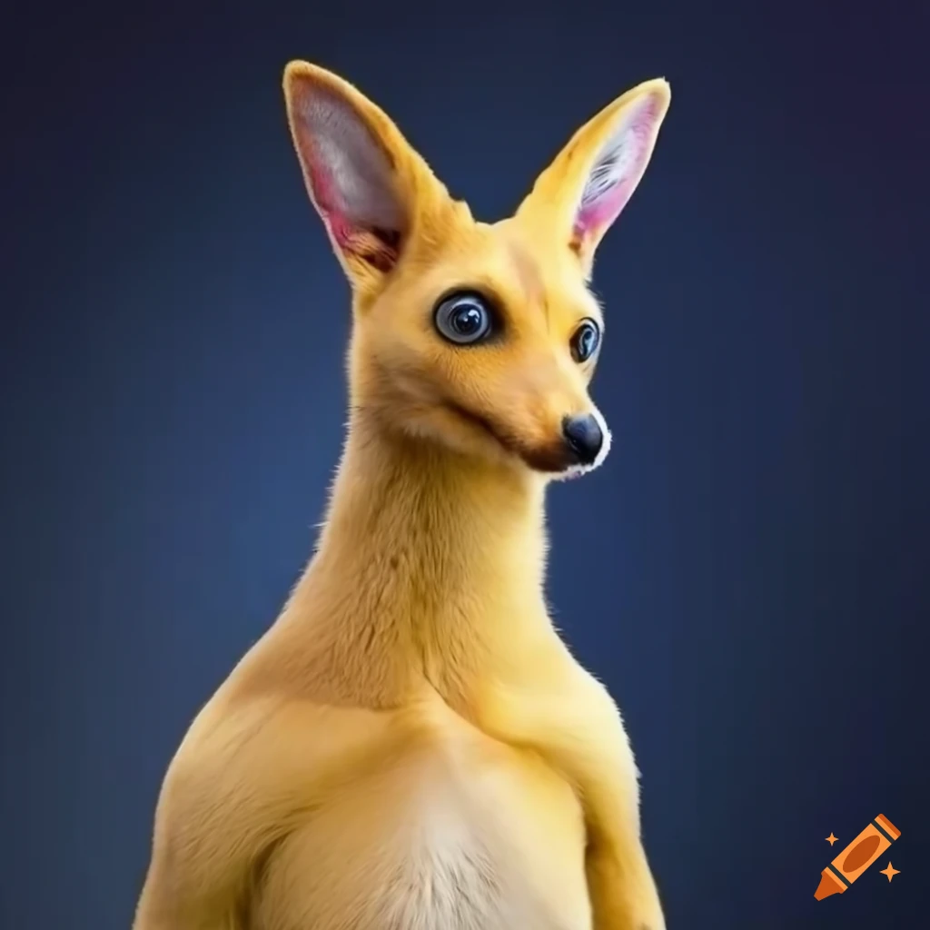 Male Anthropomorphic Furry With Yellow And White Fur Blue Eyes Pink