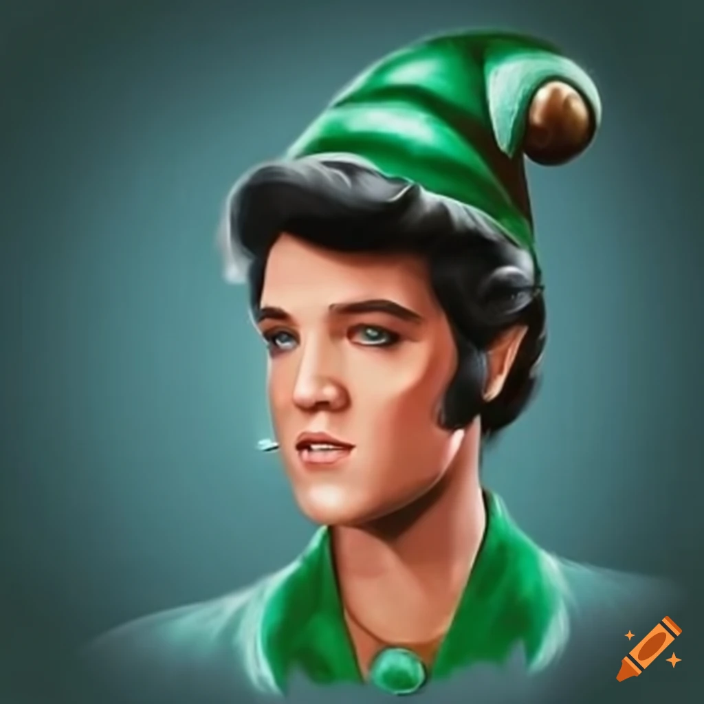 Elvis portrayed as an elf