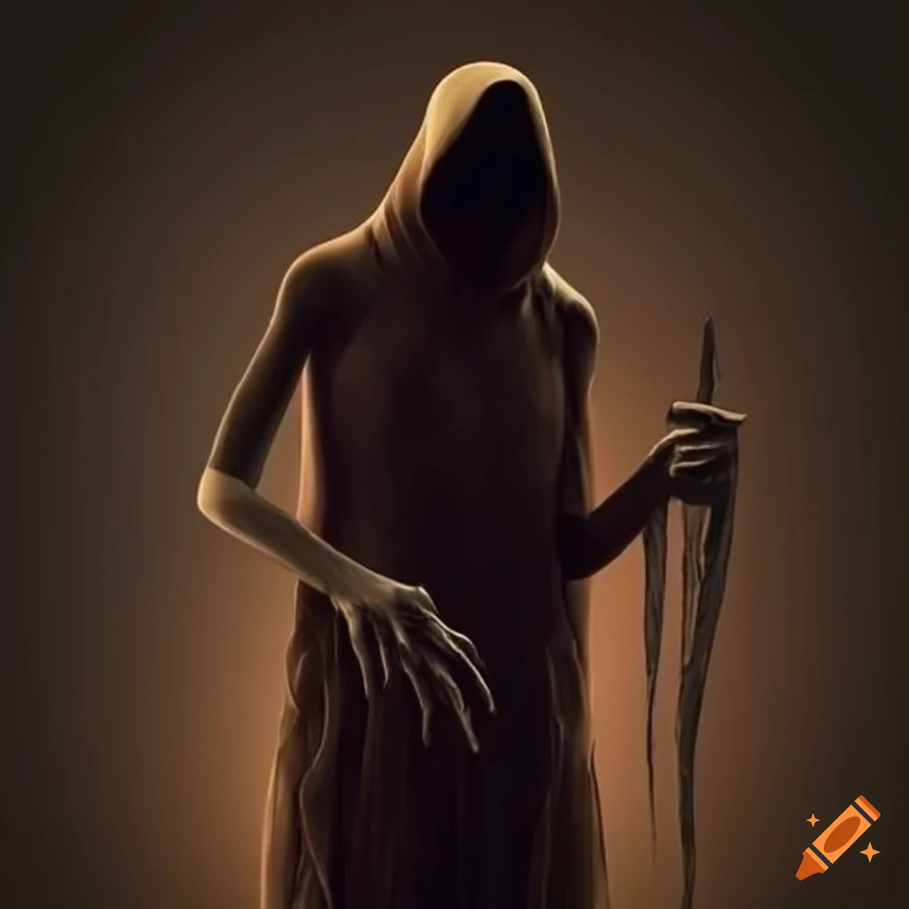 Tall skinny fourarmed humanoid creature in long robes