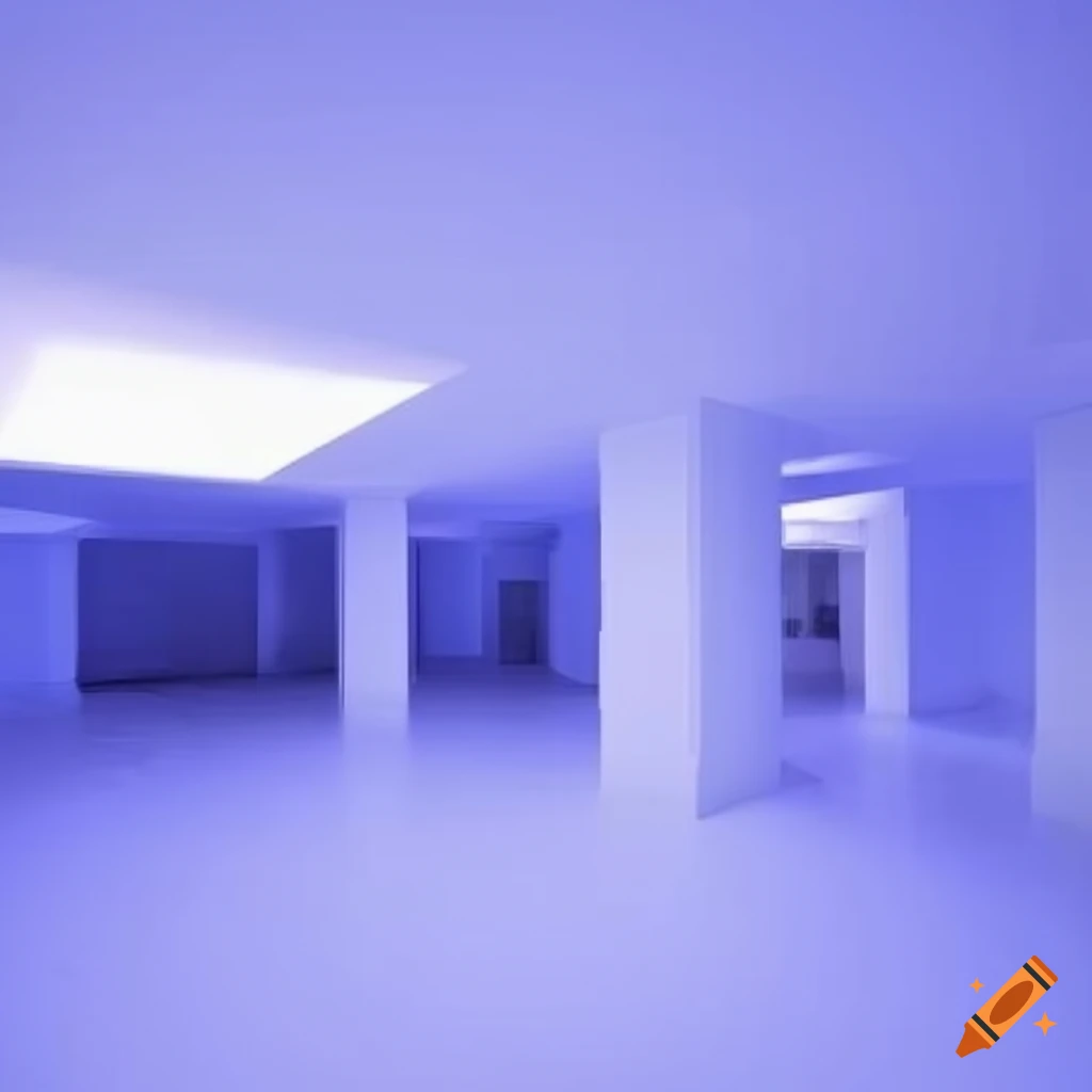 Minimalist white room with ice-blue lighting