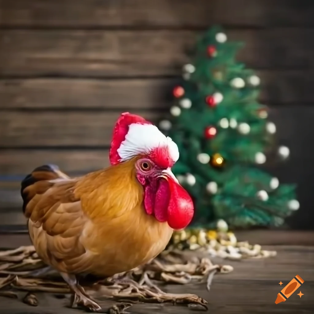 Chicken with christmas tree in high detail on Craiyon