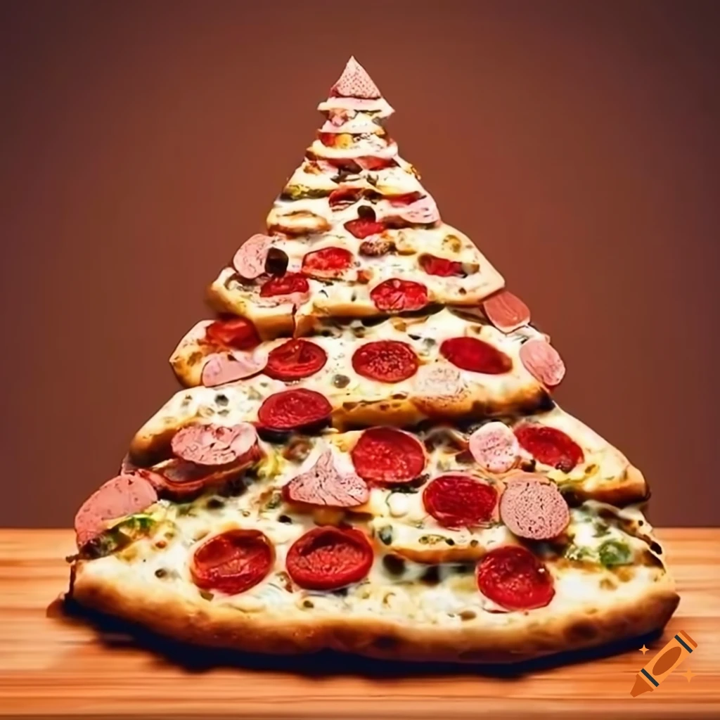 Christmas tree made of pizzas