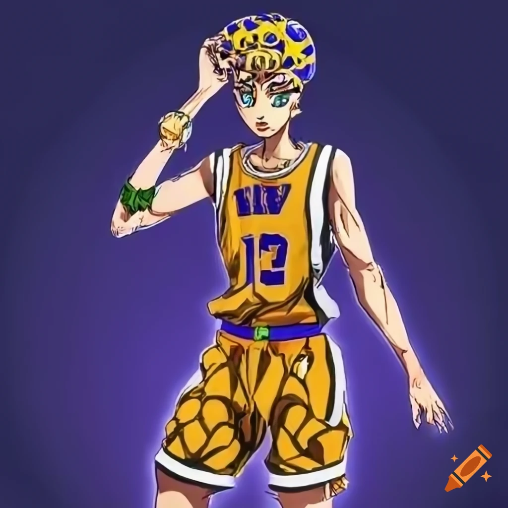 Original anime character inspired by Temari from Jojo's Bizarre Adventure in colorful basketball attire