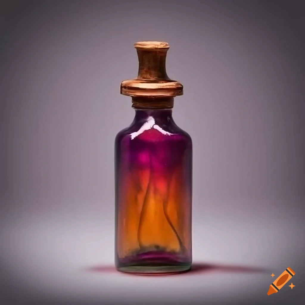 Mopsus Potion from Harry Potter in an antique glass bottle on white background